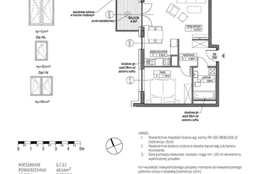 Rzut - Mieszkanie na sprzedaż 2 pokoje o powierzchni 46,54 m² - numer G.1.3.1 w City Park bud. G i H