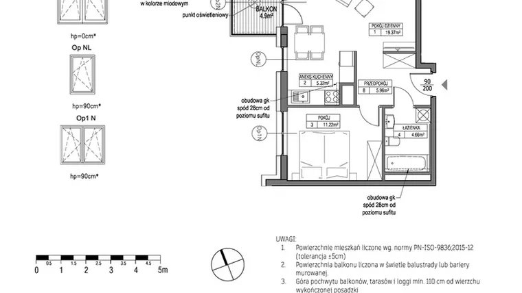 Rzut - Mieszkanie na sprzedaż 2 pokoje o powierzchni 46,54 m² - numer G.1.3.1 w City Park bud. G i H