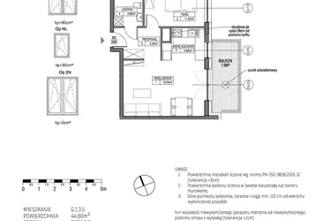 Rzut - Mieszkanie na sprzedaż 2 pokoje o powierzchni 44,6 m² - numer G.1.3.5 w City Park bud. G i H