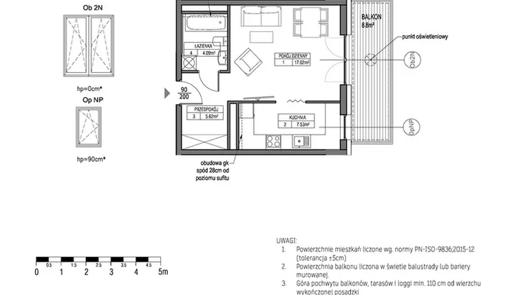 Rzut - Mieszkanie na sprzedaż 1 pokój o powierzchni 34,27 m² - numer G.1.4.4 w City Park bud. G i H