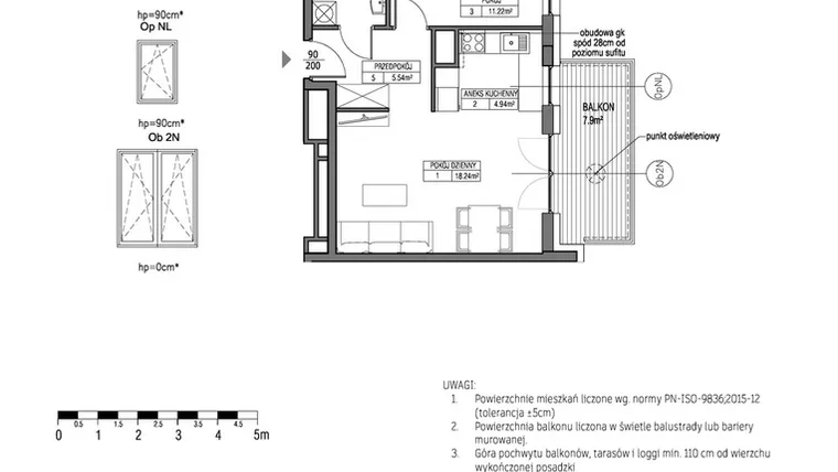 Rzut - Mieszkanie na sprzedaż 2 pokoje o powierzchni 44,6 m² - numer G.1.4.5 w City Park bud. G i H