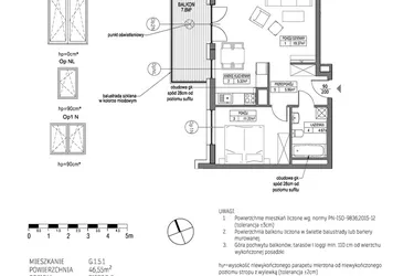 Rzut - Mieszkanie na sprzedaż 2 pokoje o powierzchni 46,55 m² - numer G.1.5.1 w City Park bud. G i H
