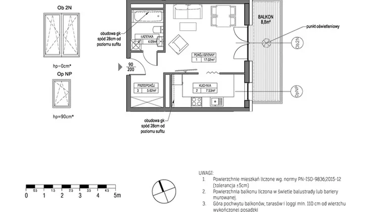 Rzut - Mieszkanie na sprzedaż 1 pokój o powierzchni 34,27 m² - numer G.1.5.4 w City Park bud. G i H
