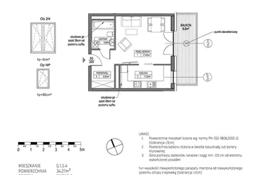 Rzut - Mieszkanie na sprzedaż 1 pokój o powierzchni 34,24 m² - numer G.1.5.4 w City Park bud. G i H