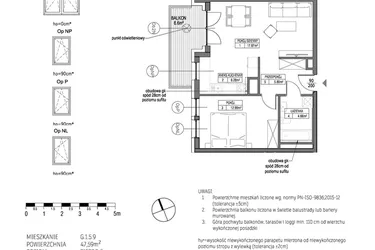 Rzut - Mieszkanie na sprzedaż 2 pokoje o powierzchni 47,59 m² - numer G.1.5.9 w City Park bud. G i H