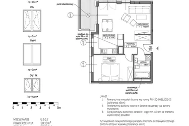 Rzut - Mieszkanie na sprzedaż 2 pokoje o powierzchni 50,15 m² - numer G.1.6.2 w City Park bud. G i H