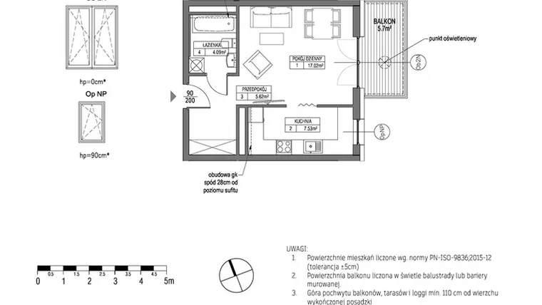 Rzut - Mieszkanie na sprzedaż 1 pokój o powierzchni 34,27 m² - numer G.1.6.4 w City Park bud. G i H