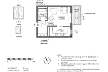 Rzut - Mieszkanie na sprzedaż 1 pokój o powierzchni 34,34 m² - numer G.1.6.4 w City Park bud. G i H
