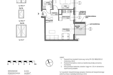 Rzut - Mieszkanie na sprzedaż 2 pokoje o powierzchni 44,62 m² - numer G.1.6.5 w City Park bud. G i H