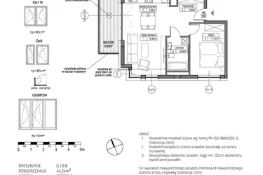 Rzut - Mieszkanie na sprzedaż 2 pokoje o powierzchni 44,31 m² - numer G.1.6.8 w City Park bud. G i H