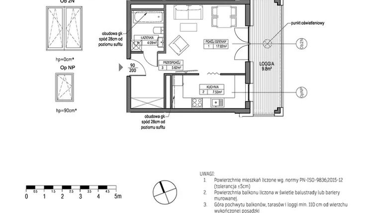 Rzut - Mieszkanie na sprzedaż 1 pokój o powierzchni 34,27 m² - numer G.1.7.4 w City Park bud. G i H