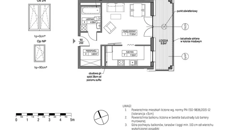 Rzut - Mieszkanie na sprzedaż 1 pokój o powierzchni 34,27 m² - numer G.1.8.4 w City Park bud. G i H
