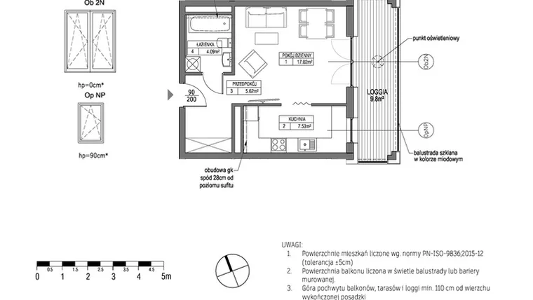 Rzut - Mieszkanie na sprzedaż 1 pokój o powierzchni 34,27 m² - numer G.1.9.4 w City Park bud. G i H