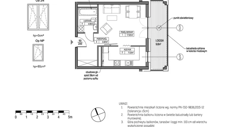 Rzut - Mieszkanie na sprzedaż 1 pokój o powierzchni 34,27 m² - numer H.1.10.4 w City Park bud. G i H