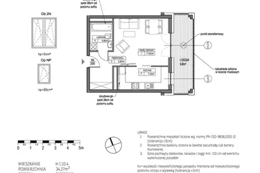 Rzut - Mieszkanie na sprzedaż 1 pokój o powierzchni 34,3 m² - numer H.1.10.4 w City Park bud. G i H