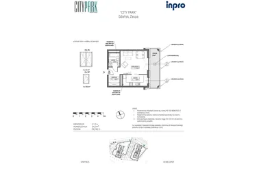 Rzut - Mieszkanie na sprzedaż 1 pokój o powierzchni 34,36 m² - numer H.1.11.4 w City Park bud. G i H