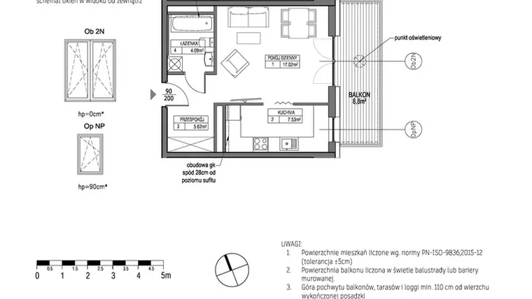 Rzut - Mieszkanie na sprzedaż 1 pokój o powierzchni 34,3 m² - numer H.1.5.4 w City Park bud. G i H
