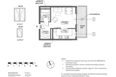 Rzut - Mieszkanie na sprzedaż 1 pokój o powierzchni 34,32 m² - numer H.1.6.4 w City Park bud. G i H