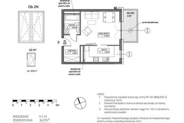Rzut - Mieszkanie na sprzedaż 1 pokój o powierzchni 34,25 m² - numer H.1.7.4 w City Park bud. G i H