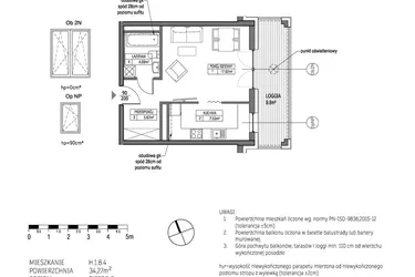 Rzut - Mieszkanie na sprzedaż 1 pokój o powierzchni 34,27 m² - numer H.1.8.4 w City Park bud. G i H