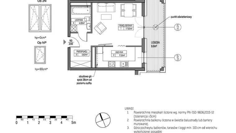 Rzut - Mieszkanie na sprzedaż 1 pokój o powierzchni 34,27 m² - numer H.1.8.4 w City Park bud. G i H