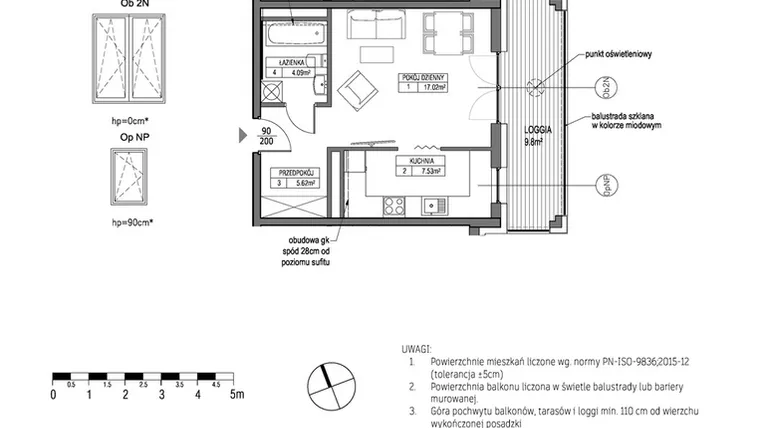 Rzut - Mieszkanie na sprzedaż 1 pokój o powierzchni 34,27 m² - numer H.1.9.4 w City Park bud. G i H