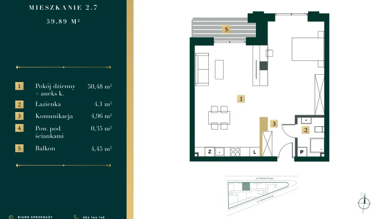 Rzut - Mieszkanie na sprzedaż 1 pokój o powierzchni 59,19 m² - numer 2.7 w New Iron