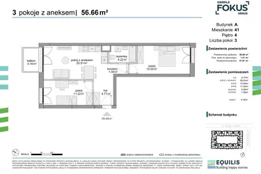 Rzut - Mieszkanie na sprzedaż 3 pokoje o powierzchni 56,66 m² - numer 41 w Osiedle Fokus Ursus