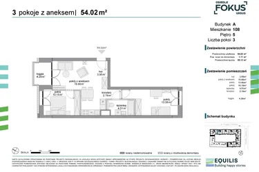 Rzut - Mieszkanie na sprzedaż 3 pokoje o powierzchni 54,02 m² - numer 108 w Osiedle Fokus Ursus