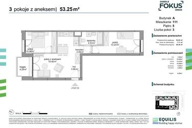 Rzut - Mieszkanie na sprzedaż 3 pokoje o powierzchni 53,25 m² - numer 111 w Osiedle Fokus Ursus