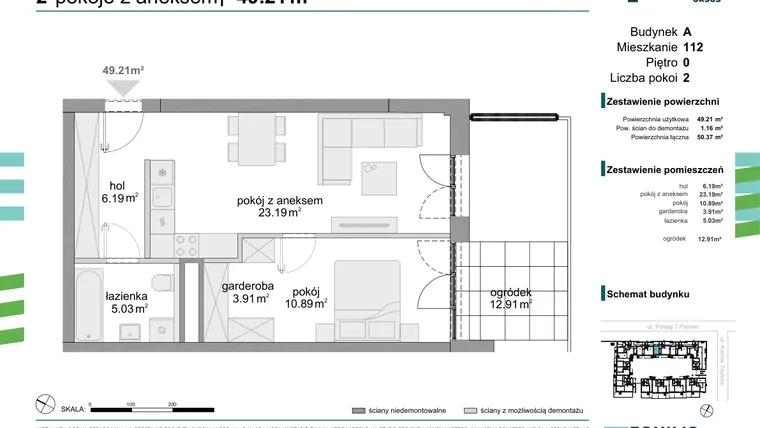 Rzut - Mieszkanie na sprzedaż 2 pokoje o powierzchni 49,21 m² - numer 112 w Osiedle Fokus Ursus