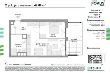Rzut - Mieszkanie na sprzedaż 2 pokoje o powierzchni 49,67 m² - numer 132 w Osiedle Fokus Ursus