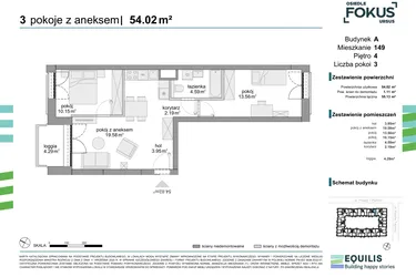 Rzut - Mieszkanie na sprzedaż 3 pokoje o powierzchni 54,02 m² - numer 149 w Osiedle Fokus Ursus