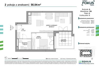 Rzut - Mieszkanie na sprzedaż 2 pokoje o powierzchni 56,04 m² - numer 158 w Osiedle Fokus Ursus