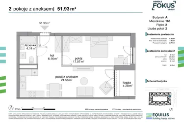 Rzut - Mieszkanie na sprzedaż 2 pokoje o powierzchni 51,93 m² - numer 166 w Osiedle Fokus Ursus