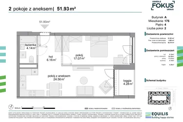 Rzut - Mieszkanie na sprzedaż 2 pokoje o powierzchni 51,93 m² - numer 176 w Osiedle Fokus Ursus