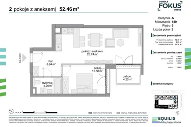 Rzut - Mieszkanie na sprzedaż 2 pokoje o powierzchni 52,46 m² - numer 180 w Osiedle Fokus Ursus