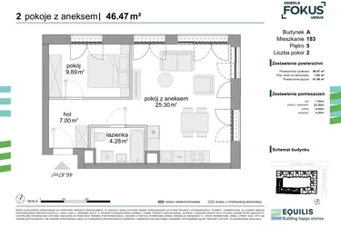 Rzut - Mieszkanie na sprzedaż 2 pokoje o powierzchni 46,47 m² - numer 183 w Osiedle Fokus Ursus