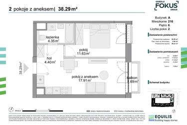 Rzut - Mieszkanie na sprzedaż 2 pokoje o powierzchni 38,29 m² - numer 216 w Osiedle Fokus Ursus