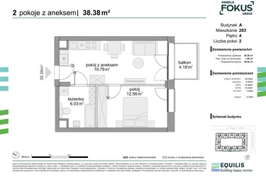 Rzut - Mieszkanie na sprzedaż 2 pokoje o powierzchni 38,62 m² - numer 283 w Osiedle Fokus Ursus