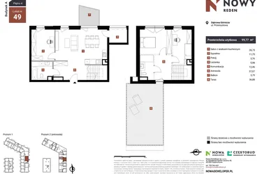 Rzut - Mieszkanie na sprzedaż 3 pokoje o powierzchni 99,77 m² - numer A49-I w Nowy Reden