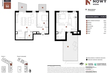 Rzut - Mieszkanie na sprzedaż 3 pokoje o powierzchni 111,44 m² - numer A50-I w Nowy Reden