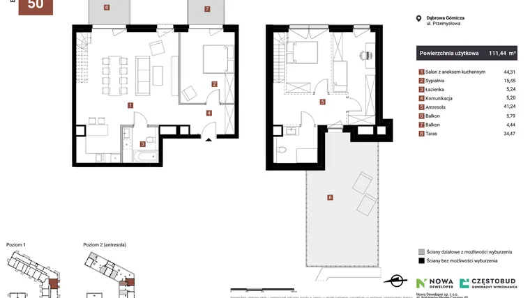 Rzut - Mieszkanie na sprzedaż 3 pokoje o powierzchni 111,44 m² - numer A50-I w Nowy Reden