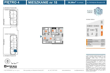 Rzut - Mieszkanie na sprzedaż 2 pokoje o powierzchni 36,96 m² - numer 86.18 w Piasta Towers bud. 86 i 86A