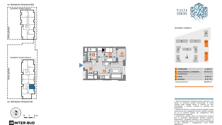 Rzut - Mieszkanie na sprzedaż 2 pokoje o powierzchni 34,55 m² - numer 86.19 w Piasta Towers bud. 86 i 86A