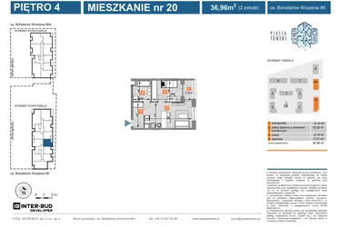 Rzut - Mieszkanie na sprzedaż 2 pokoje o powierzchni 36,96 m² - numer 86.20 w Piasta Towers bud. 86 i 86A