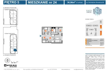 Rzut - Mieszkanie na sprzedaż 2 pokoje o powierzchni 36,96 m² - numer 86.24 w Piasta Towers bud. 86 i 86A