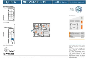 Rzut - Mieszkanie na sprzedaż 2 pokoje o powierzchni 34,55 m² - numer 86.25 w Piasta Towers bud. 86 i 86A