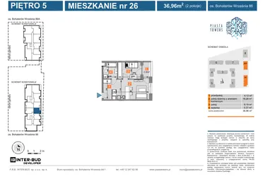 Rzut - Mieszkanie na sprzedaż 2 pokoje o powierzchni 36,96 m² - numer 86.26 w Piasta Towers bud. 86 i 86A