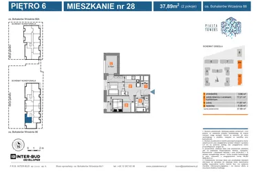 Rzut - Mieszkanie na sprzedaż 2 pokoje o powierzchni 37,89 m² - numer 86.28 w Piasta Towers bud. 86 i 86A